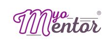 A purple and white logo for a company called mya mentor.