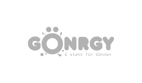 The GÖNRGY brand logo in light gray with the slogan "G steht für Gönnen" on a white background.