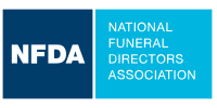Logo for the National Funeral Directors Association (NFDA) featuring white text on a dark blue and light blue square.