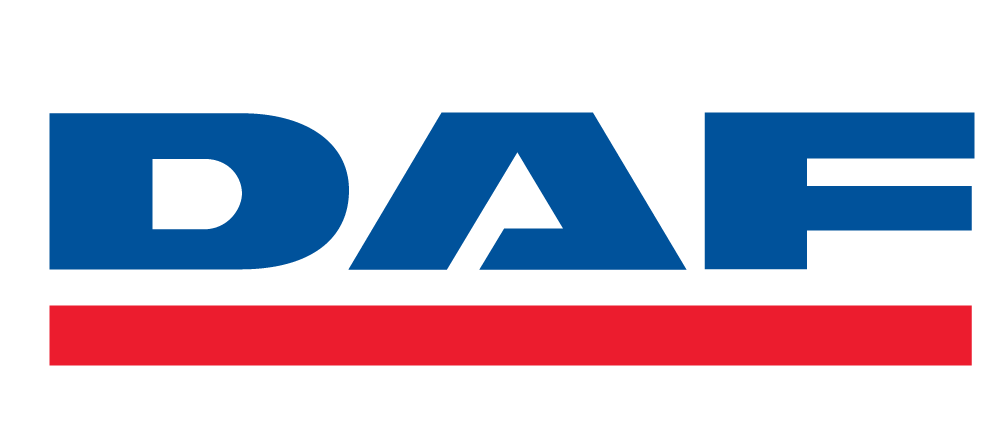Il logo daf è blu e rosso su sfondo bianco.