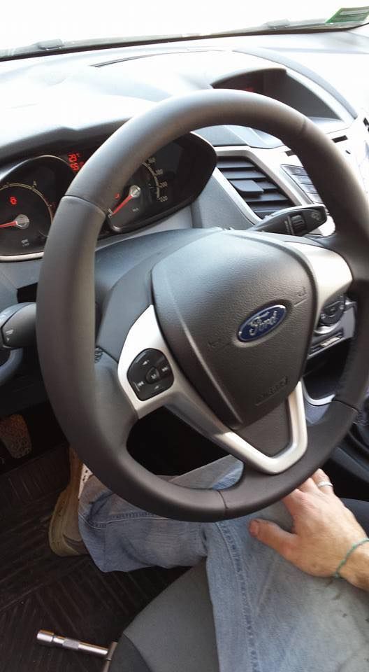 Una persona tiene il volante di un'auto Ford.