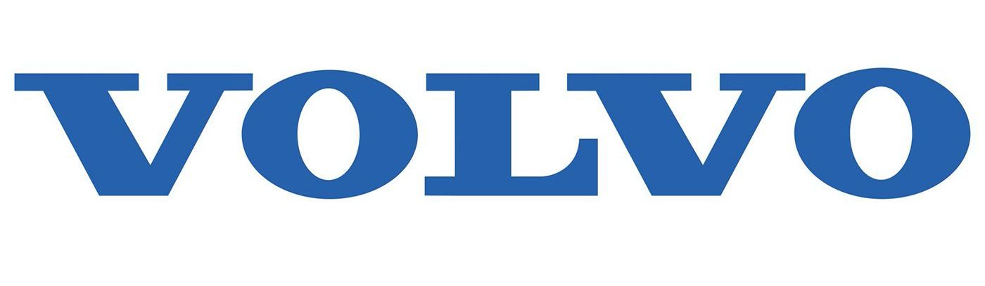 Un logo Volvo blu su sfondo bianco
