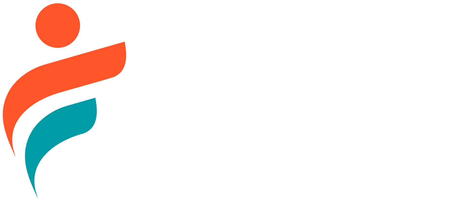 Een kleurrijk logo van een persoon die op een witte achtergrond staat.