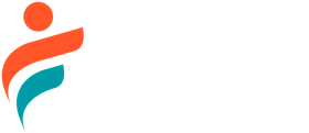 Een kleurrijk logo van een persoon die op een witte achtergrond staat.