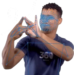 A man with movement recognition software is signing