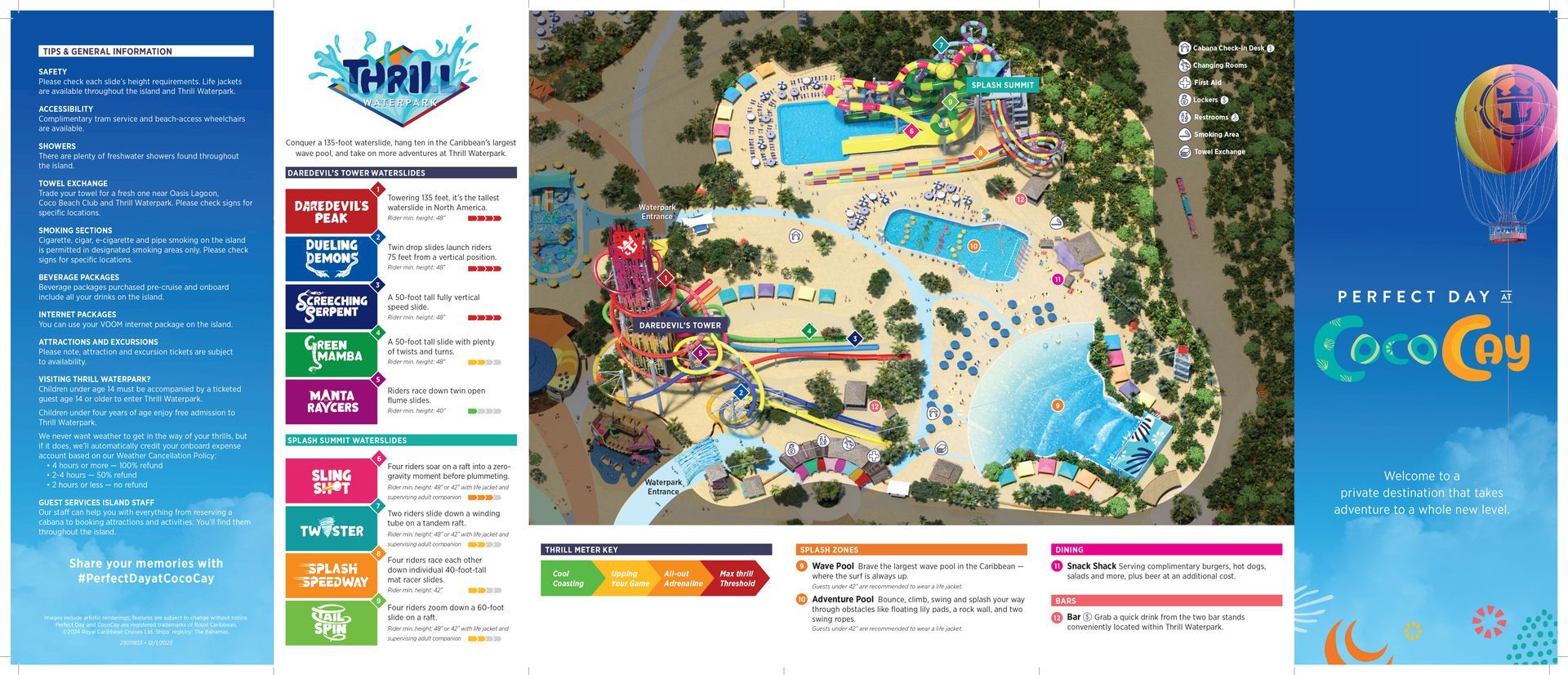 A map of a water park with a balloon in the background.