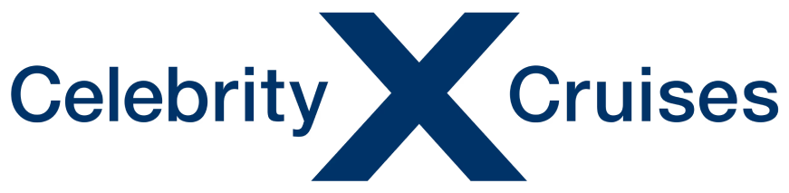 The logo for celebrity x cruises is blue and white