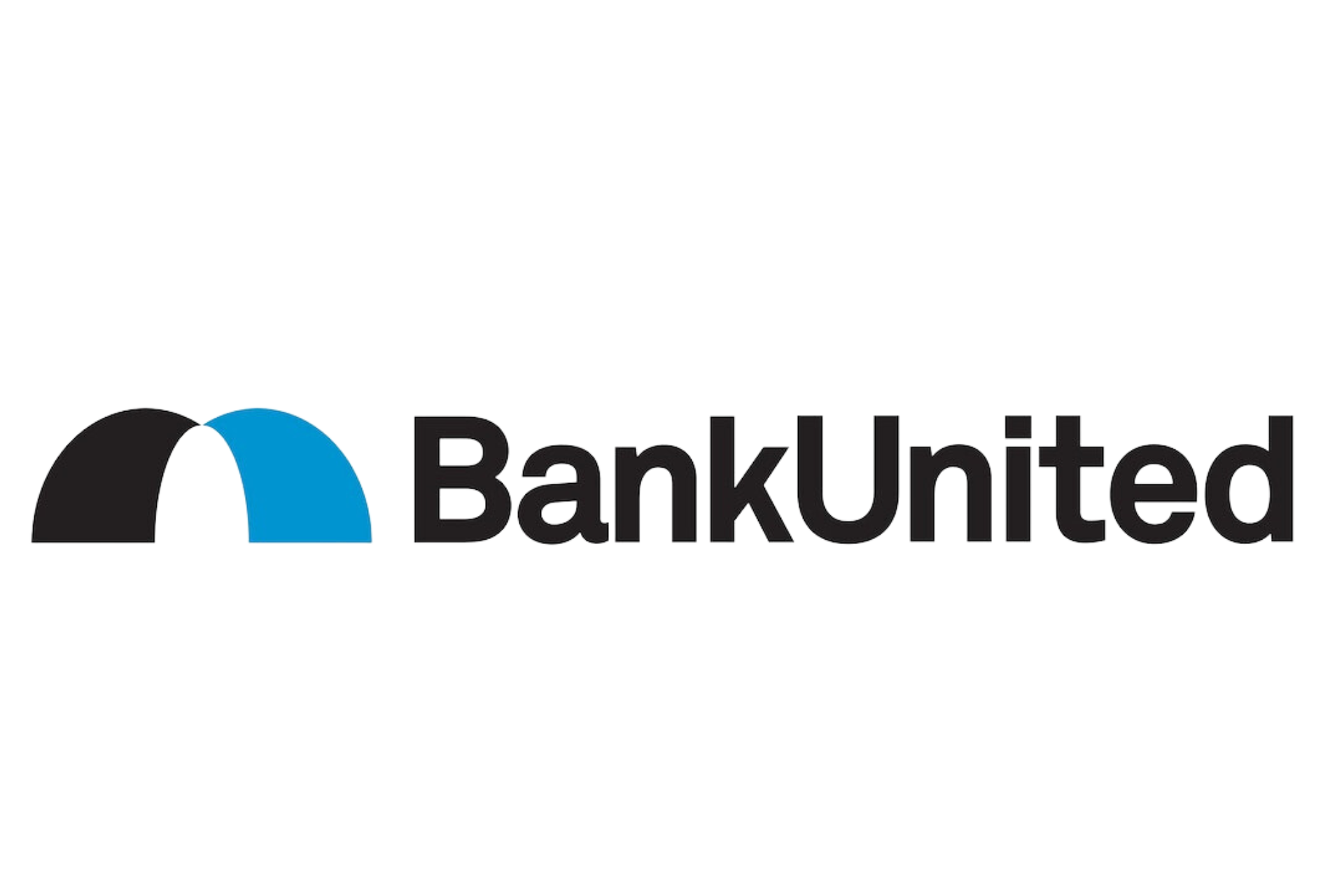 BankUnited logo: a stylized arch design in black, white, and blue next to the words 