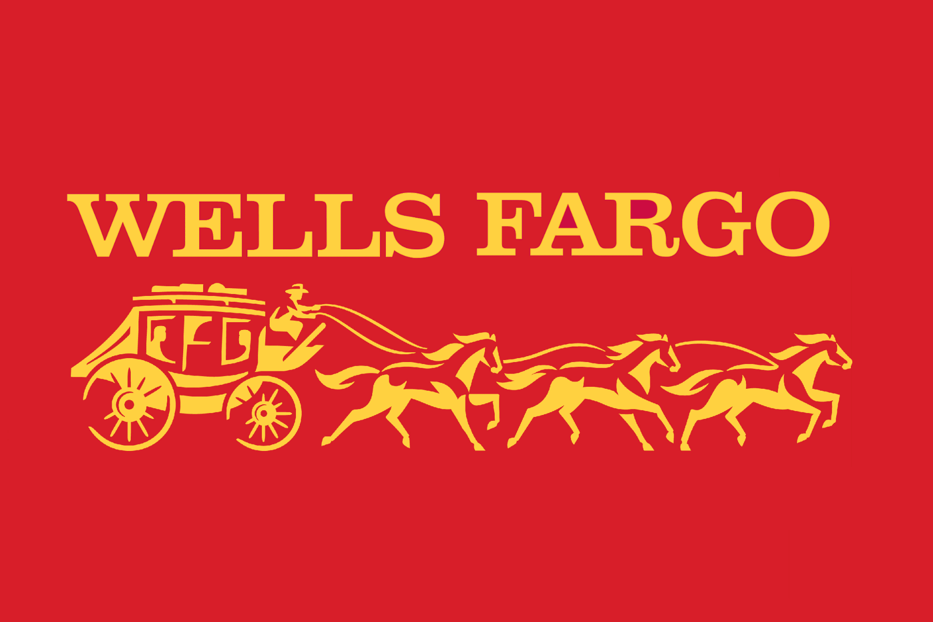 Wells Fargo logo: a yellow stagecoach pulled by six horses on a red background, with 