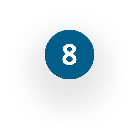 Blue circle with the number 8 in white.