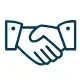 Outline of two hands shaking, symbolizing agreement or collaboration.