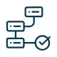 Diagram with connected boxes, ending with a checkmark.