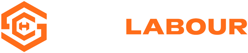 Orange logo with a hexagon graphic and the word