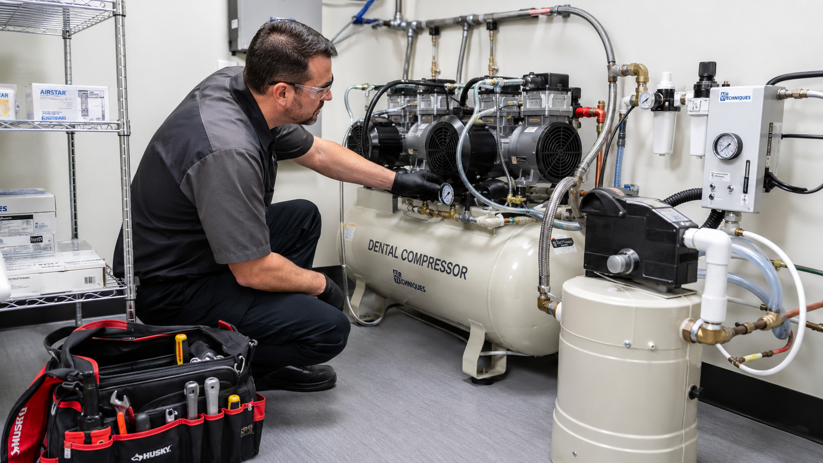 dental equipment service for compressor and vacuum inspection
