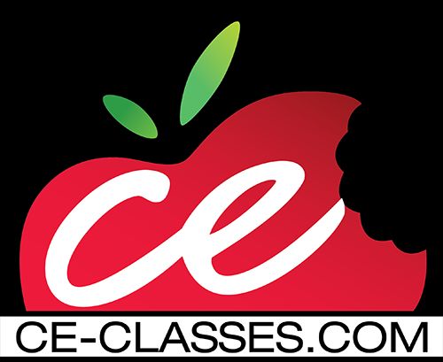 The logo for ce-classes.com is a red apple with green leaves.