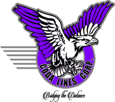 A purple and white logo for a company called Coda lines corp