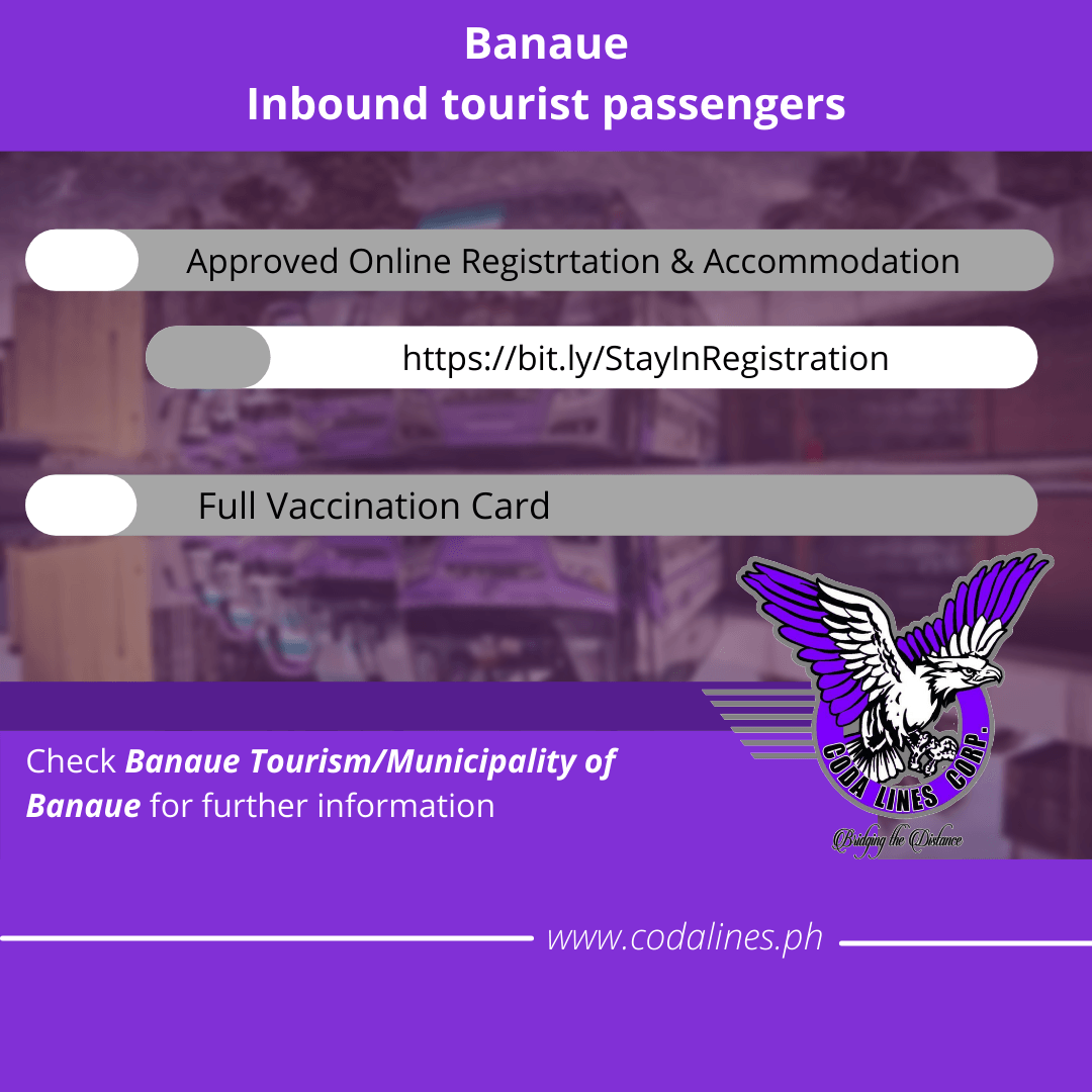 A purple advertisement for banaue inbound tourist passengers