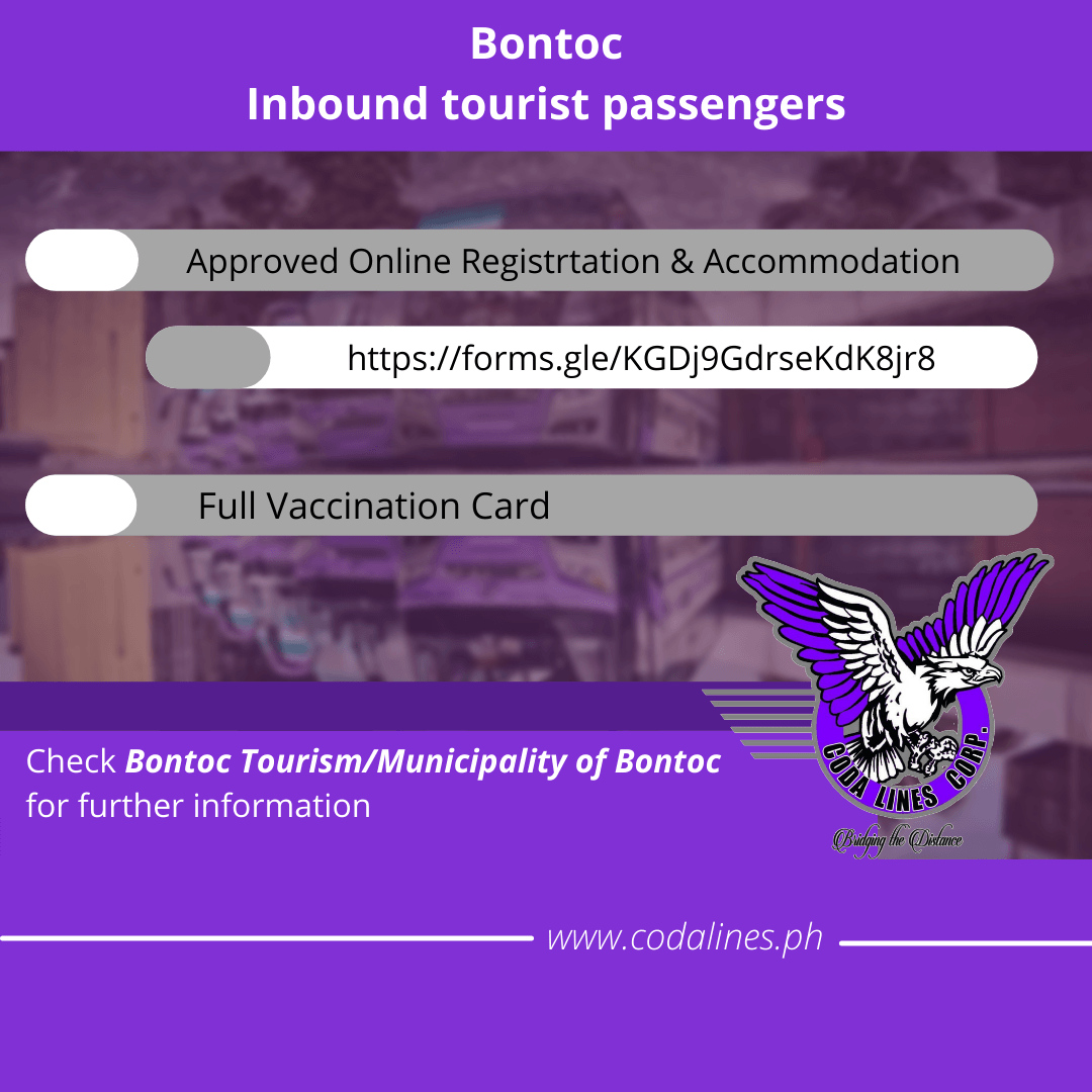 Bontoc inbound tourist passengers approved online registration & accommodation full vaccination card check bontoc tourism / municipality of bontoc for further information