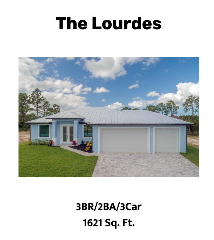 Light blue home with three-car garage, green lawn, and blue skywith 3BR/2BA/3Car and 1621 Sq. Ft.