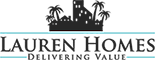 Lauren Homes logo with a city silhouette and palm trees.