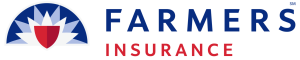 Farmers Insurance logo with blue and red emblem and text on white background