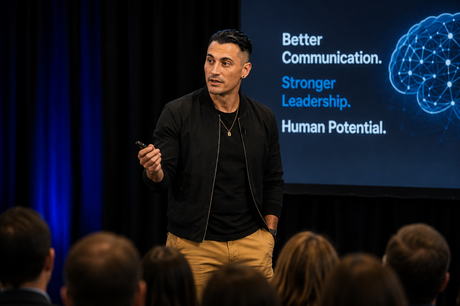 Dr. Zac Yanis speaking to an audience about applying neuroscience to improve communication, leadership, and performance.