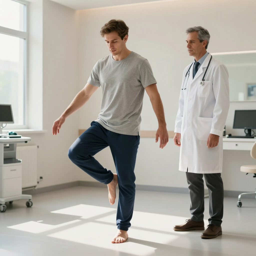 Prueba clínica de equilibrio durante evaluación vestibular