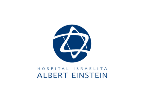 Logotipo do Hospital Israelita Albert Einstein em azul sobre fundo branco
