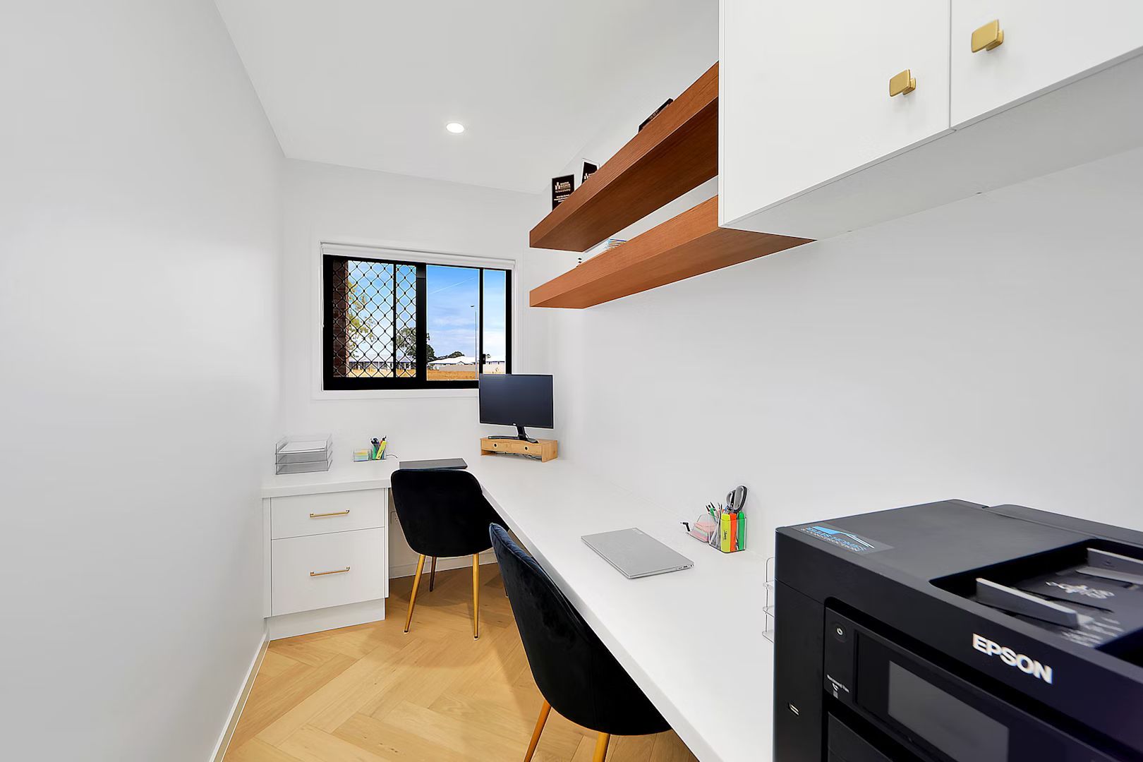 A Blue Cabinet With Wooden Drawers And A Wooden Top — Master Cabinets Bundaberg in Bargara, QLD