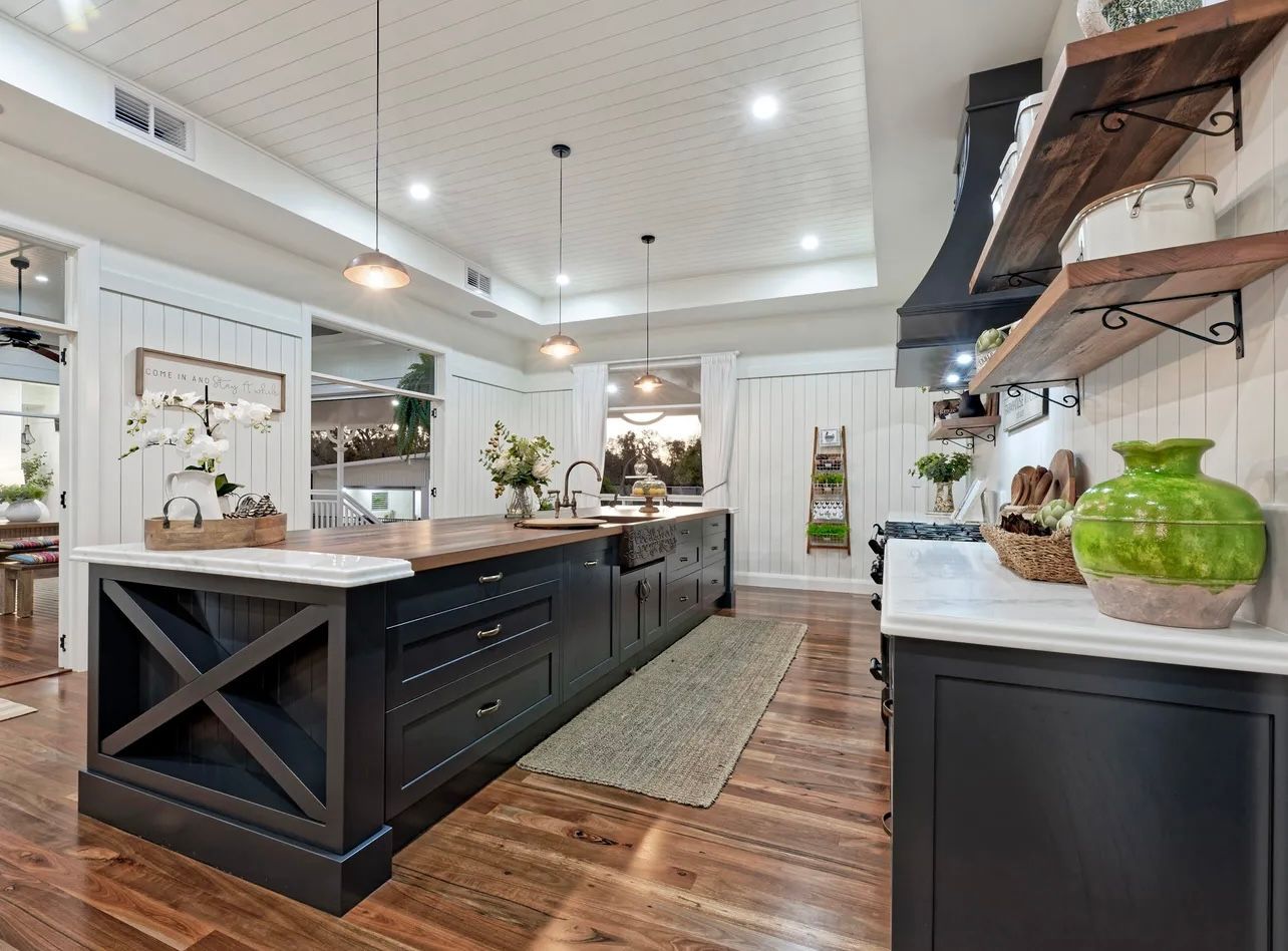Modern White Kitchen With Island — Master Cabinets Bundaberg in Kensington, QLD