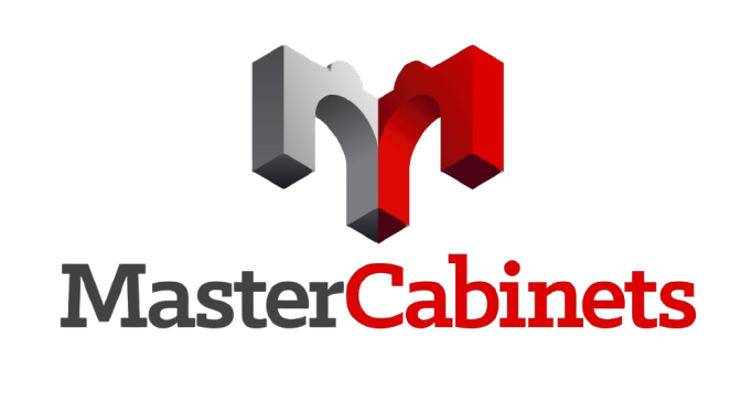Master Cabinets logo: gray and red