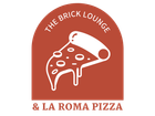 A logo for the brick lounge and la roma pizza