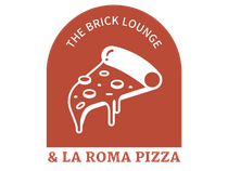 A logo for the brick lounge and la roma pizza