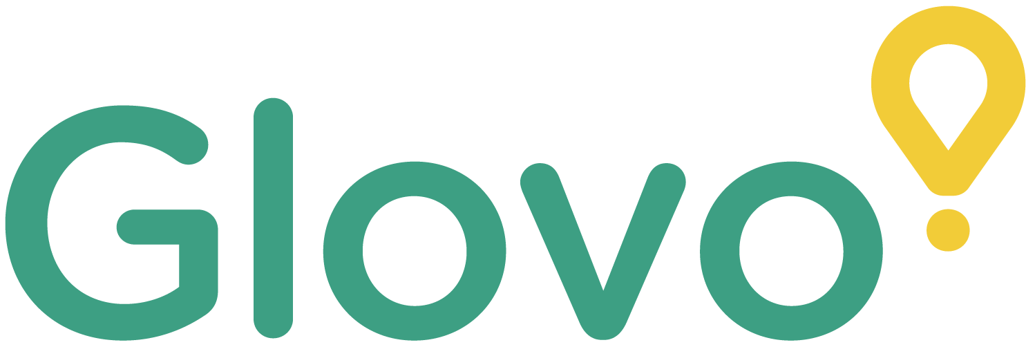 Logo Glovo con testo verde e icona gialla del segnaposto.