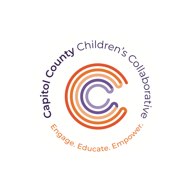 Capitol County Children’s Collaborative logo with orange and purple circular “C” and tagline “Engage. Educate. Empower.”