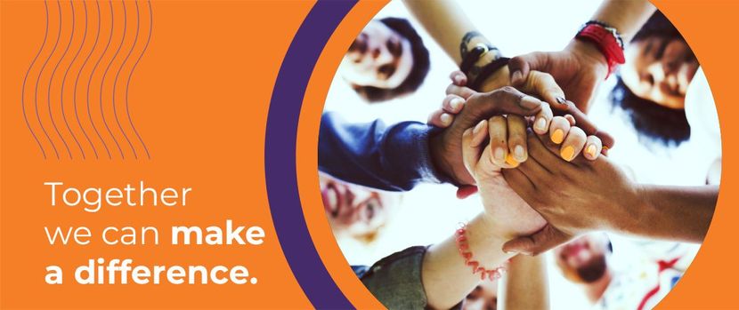 Hands stacked together with the text “Together we can make a difference.”