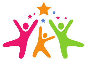 A group of people with their arms in the air and stars in the background