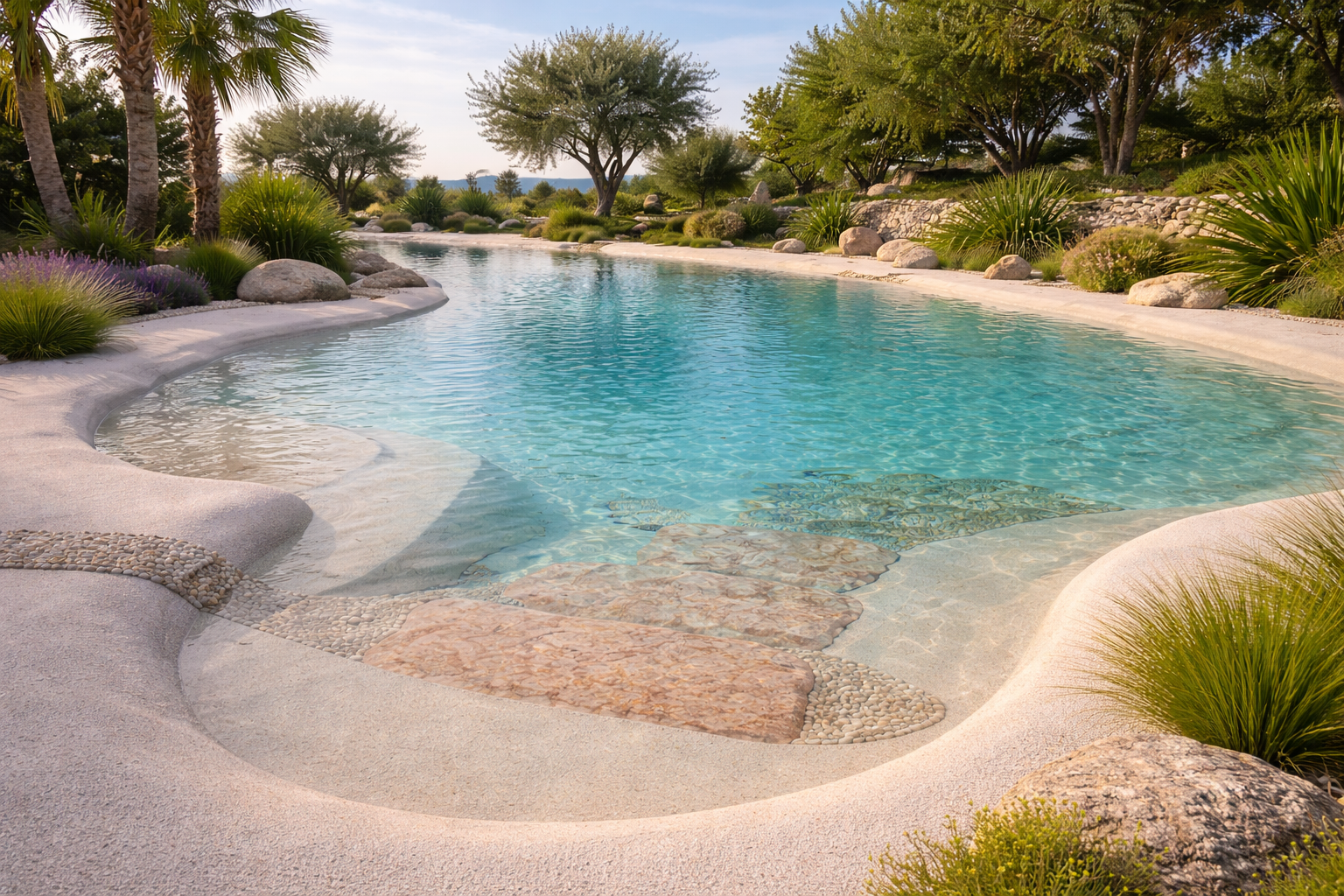 piscina naturale con sabbia di quarzo
