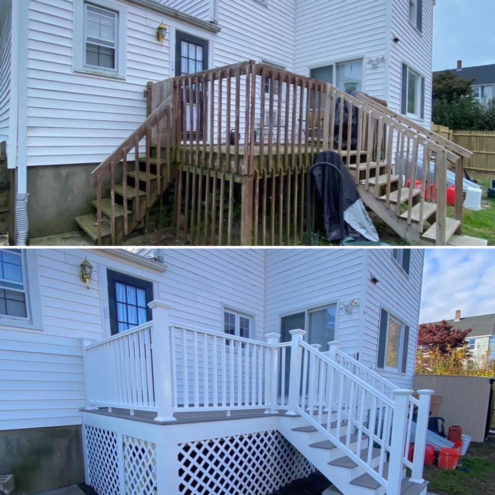 Deck cleaning and sealing before and after results in Bristol Connecticut