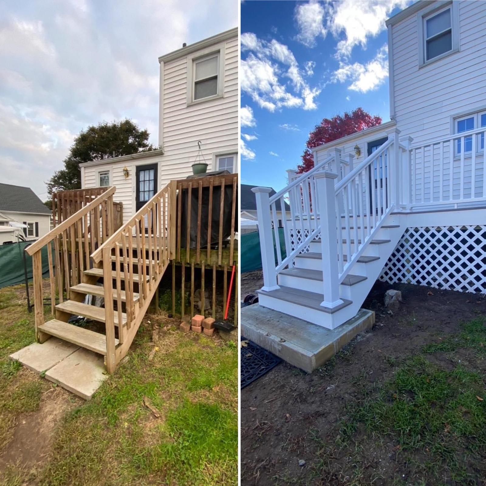 Before and after deck restoration in New Britain CT by J & G Cleaning and Maintenance Services