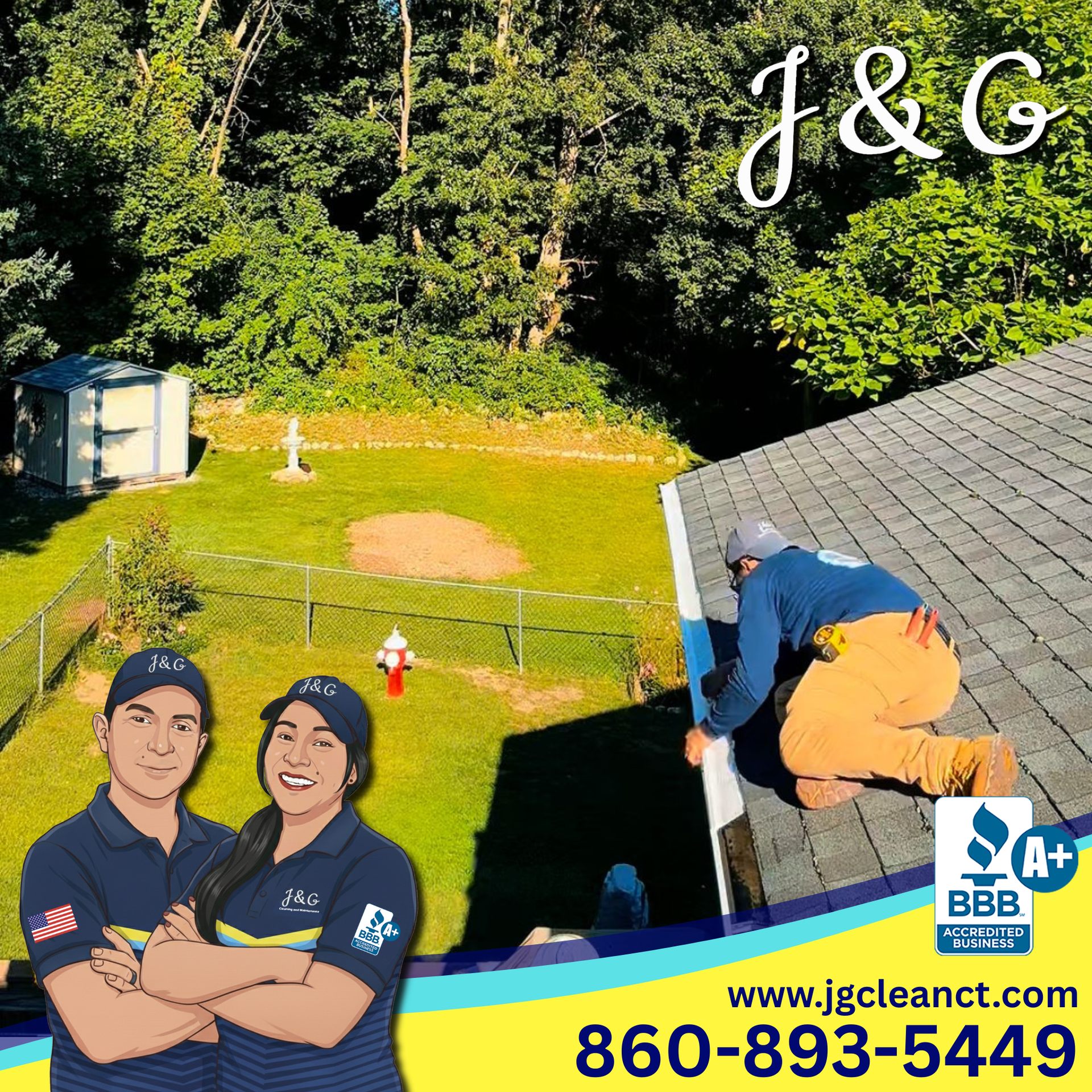 cleaning clogged gutters on a residential home in newington ct
