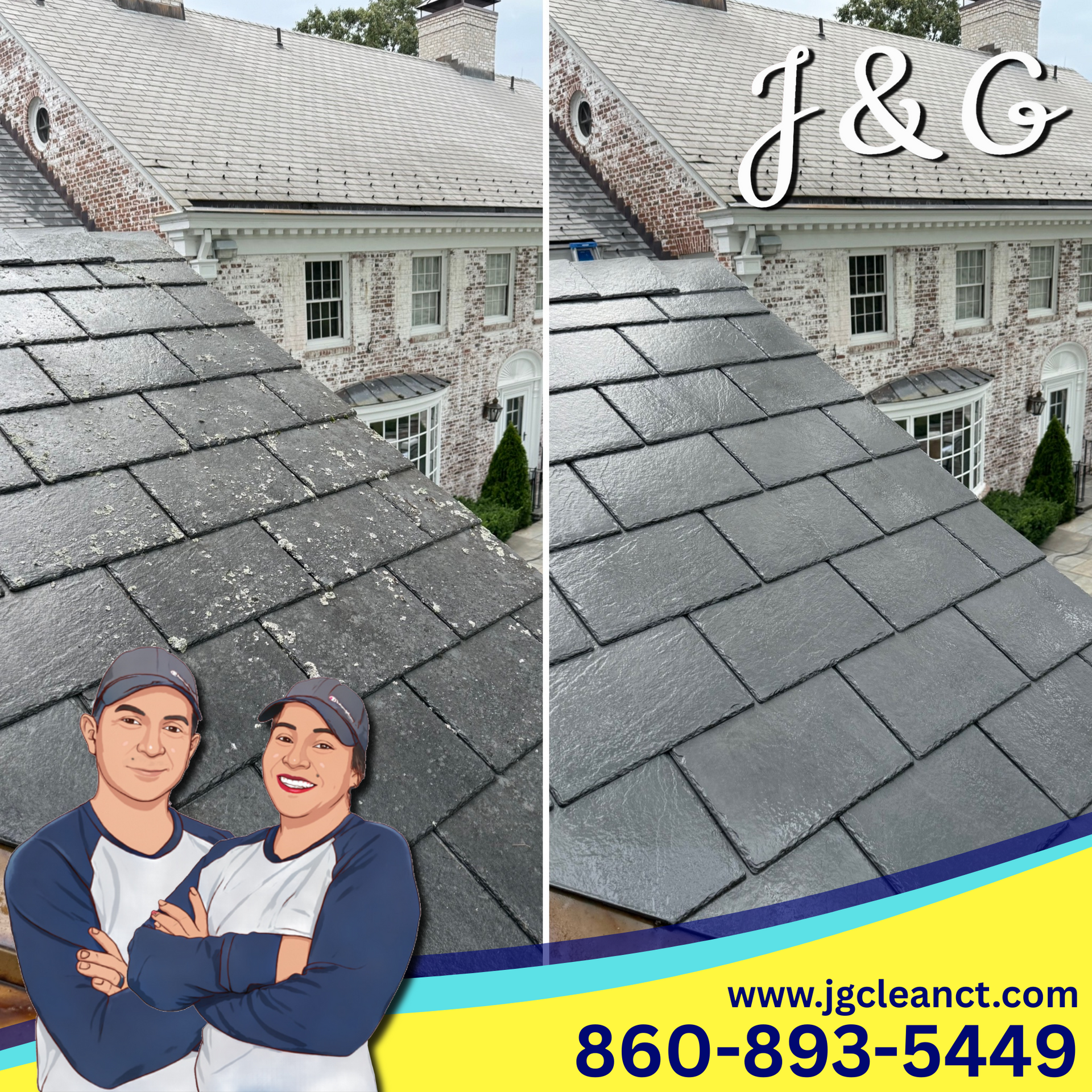 Residential roof cleaning service in Cheshire CT performed safely by trained professionals