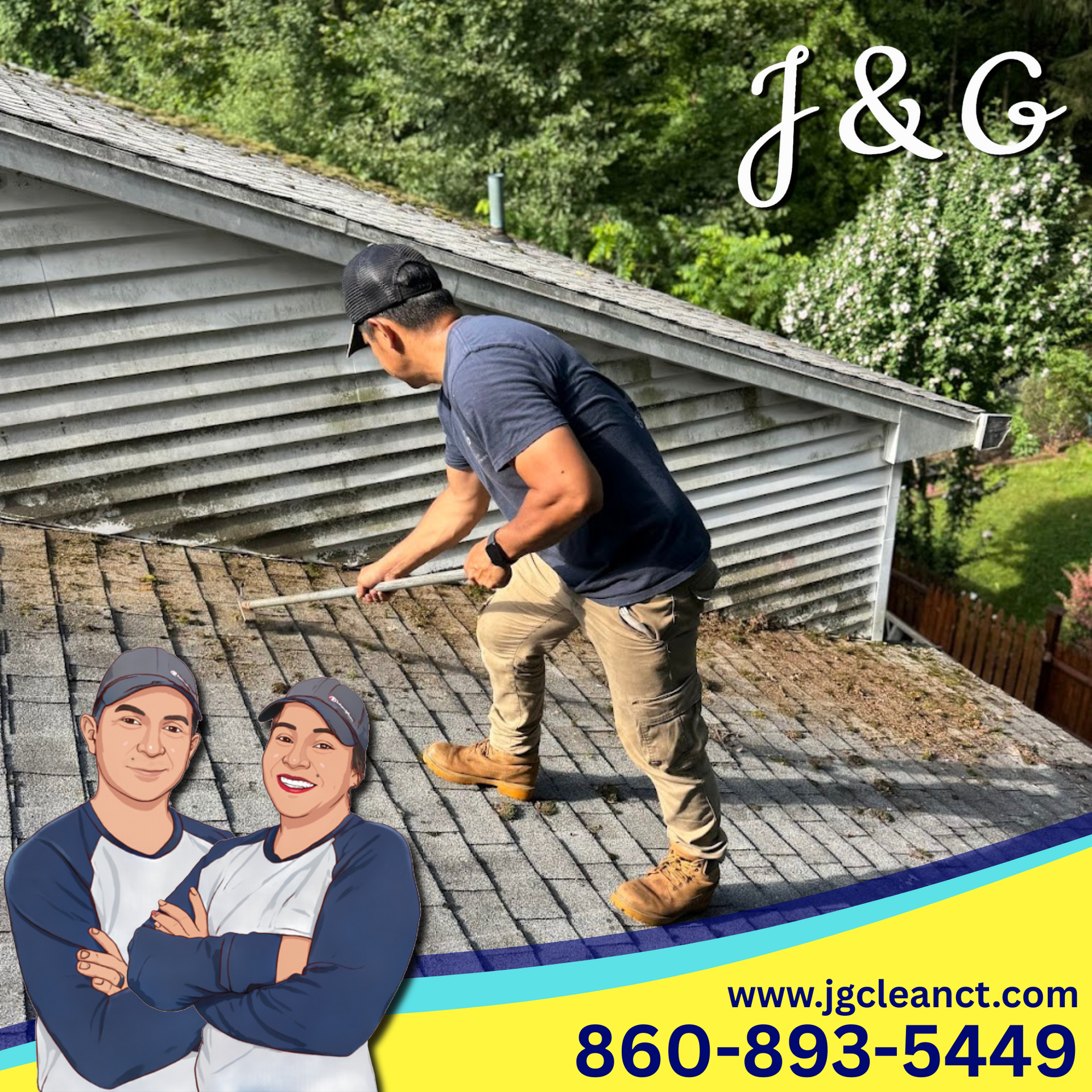 Before and after roof cleaning in Bristol CT showing removal of black streaks