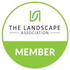 The Landscape Association member badge, green and white circular logo with “MEMBER” text