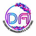DP Decorative Arrangements logo in blue, pink, and purple with a floral circle design
