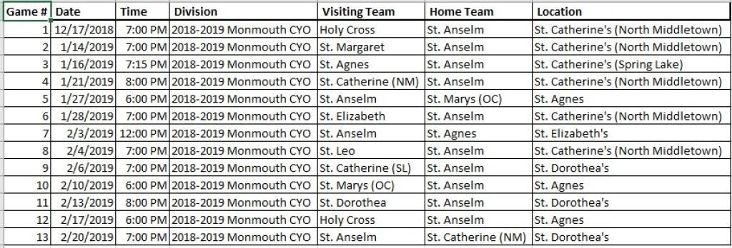 CYO Schedule