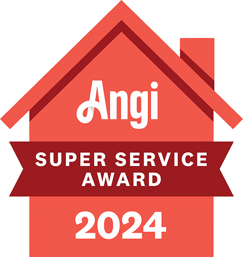 Angi Super Service Award 2024 badge in red and white with house icon