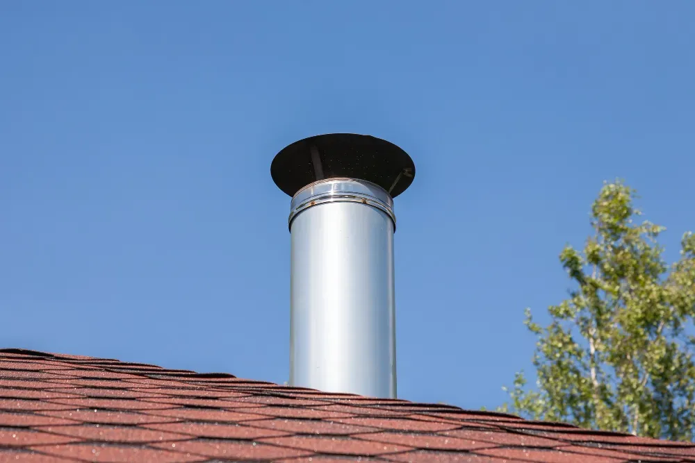 Chimney Services - A chimney is sitting on top of a red roof.