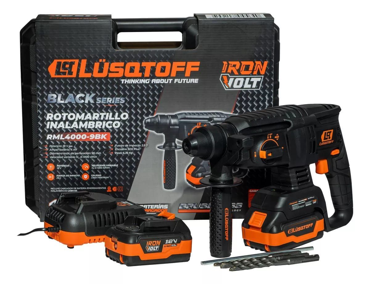 Rotomartillo Inalámbrico 18v Lusqtoff RML4000-9BK 2 Baterías 4ah Maletín
