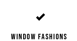 Black checkmark logo above the words “WINDOW FASHIONS” on a white background